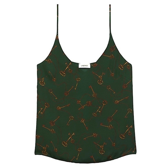 NWT L’AGENCE Silk Emerald Green Keys Chain Print  V-Neck Camisole Tank Top XS - Picture 6 of 6